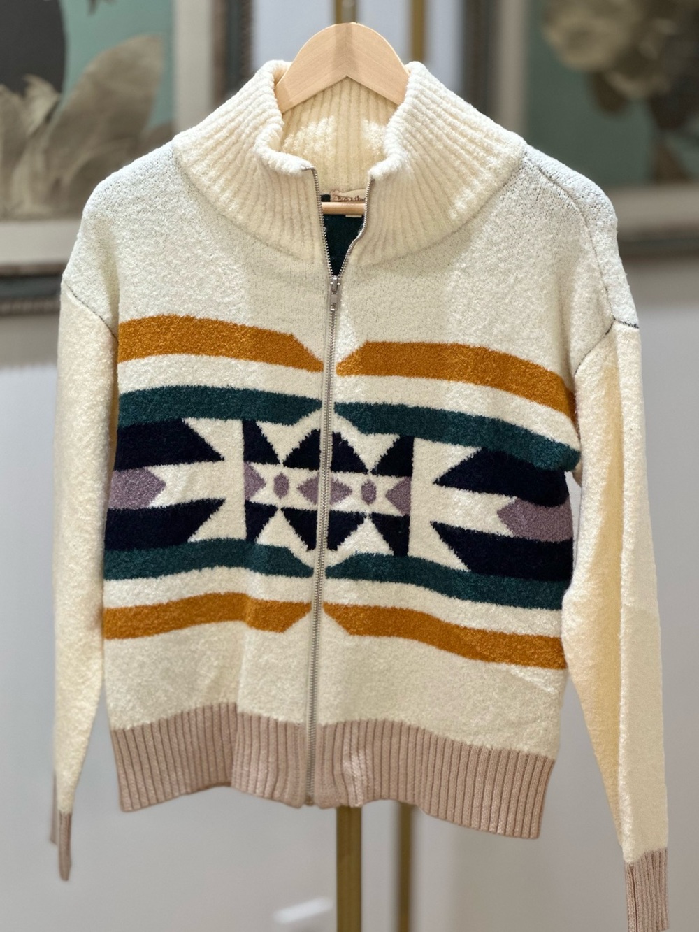 Women’s hem & thread Vintage Style Zip Front Cardigan